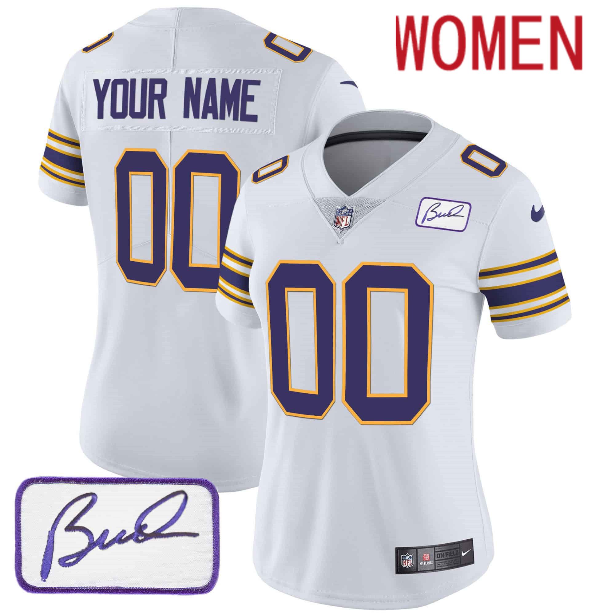 Women Minnesota Vikings White 2024 Nike Bud Grant Patch Classic Limited Custom NFL Jersey->customized nfl jersey->Custom Jersey